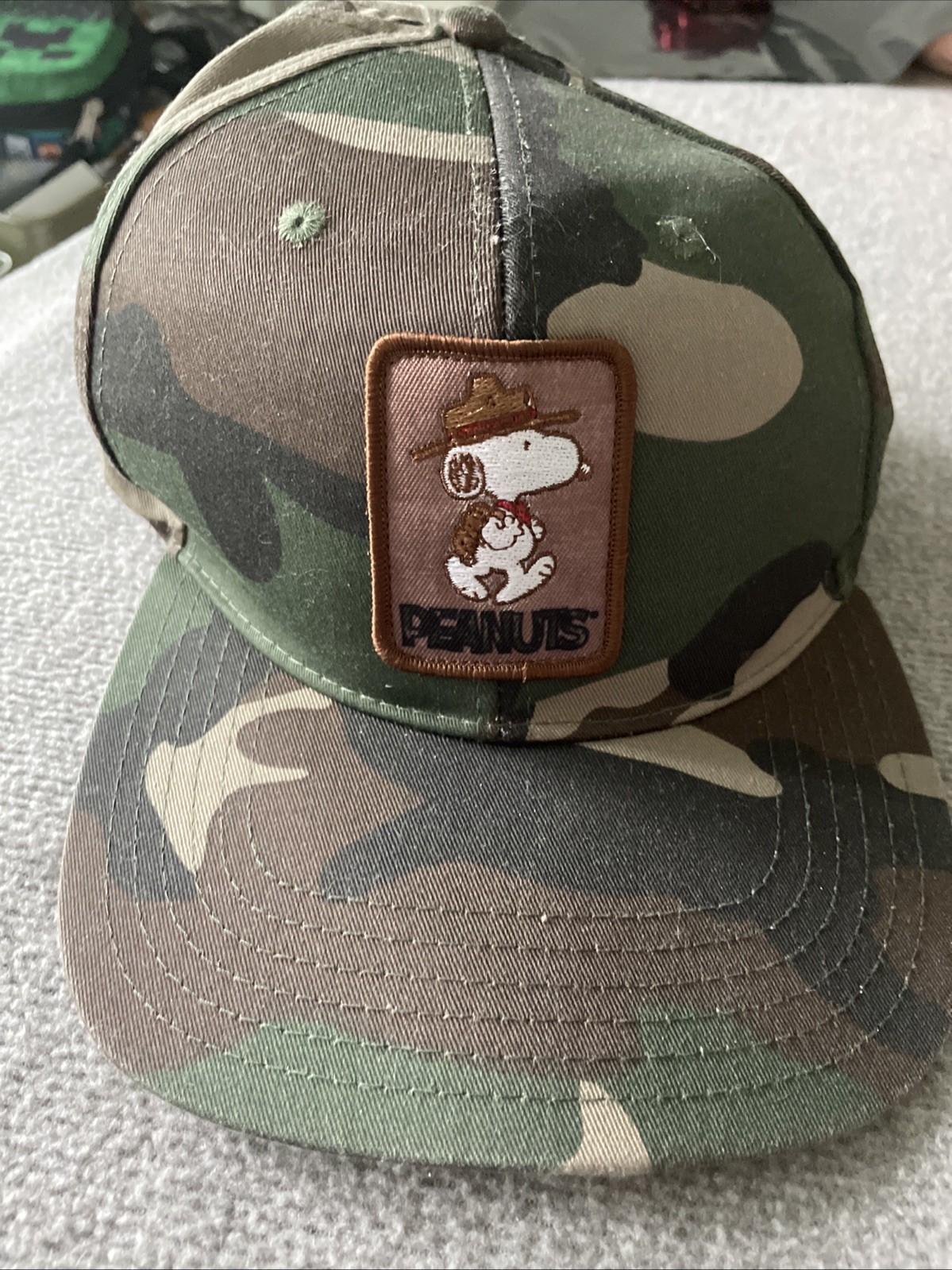 Peanuts Camo Snoopy Adjustable Flat Bill Hat Multi-Color
