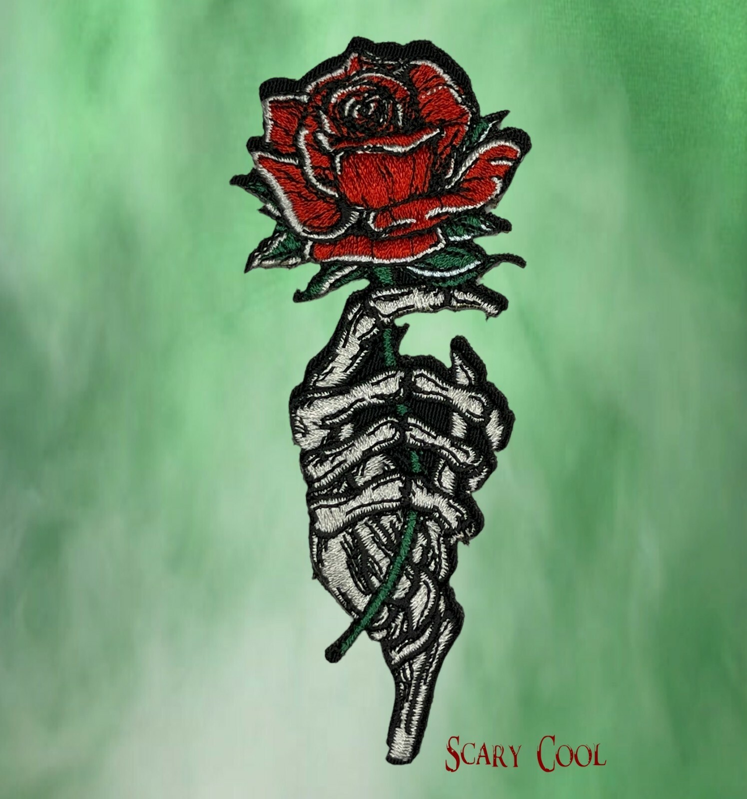 New Skeleton Hand Flower Rose Embroidered Biker Iron On Patch