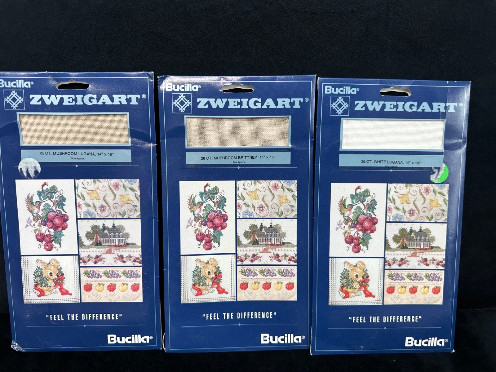 Bucilla Zweigart 14"x18” Lot of 3 Aida Fabric Mushroom & White 25 & 28 Count