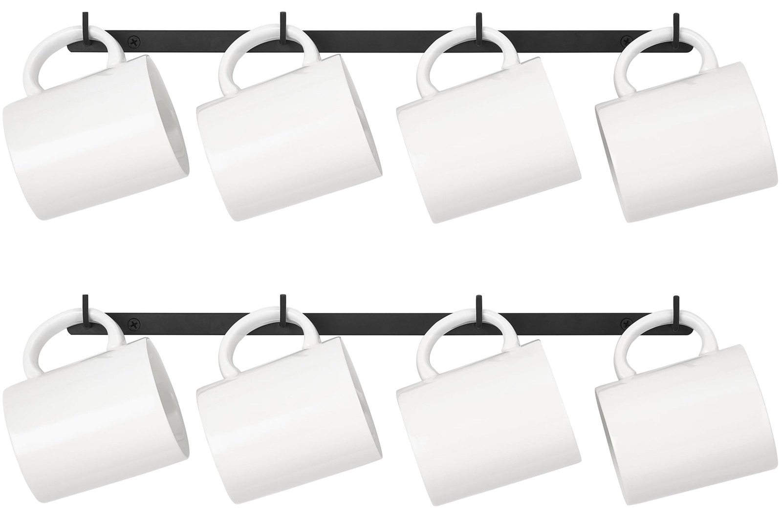 2 Pack Metal Coffee Mug Rack Wall Mounted With 8 Hooks Display Holder Black