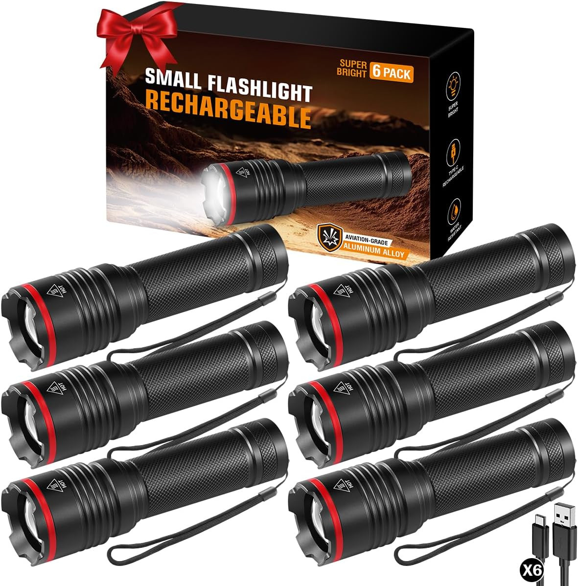 6Pack Rechargeable Flashlights High Lumens, LED Flashlight for Home | 700Lm Supe