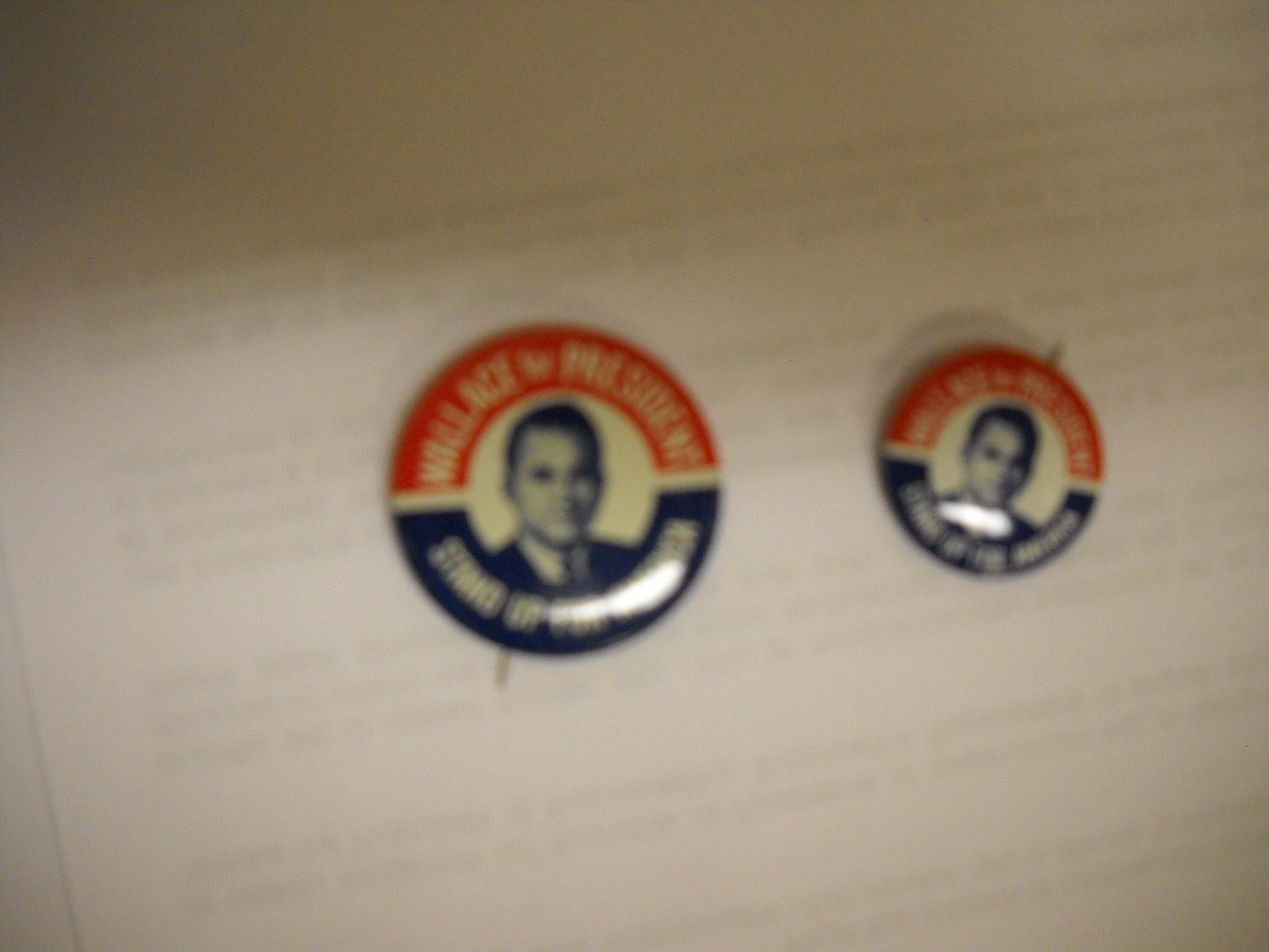 2 Different sizes Wallace for President Pins- 1.375" & 1" pin
