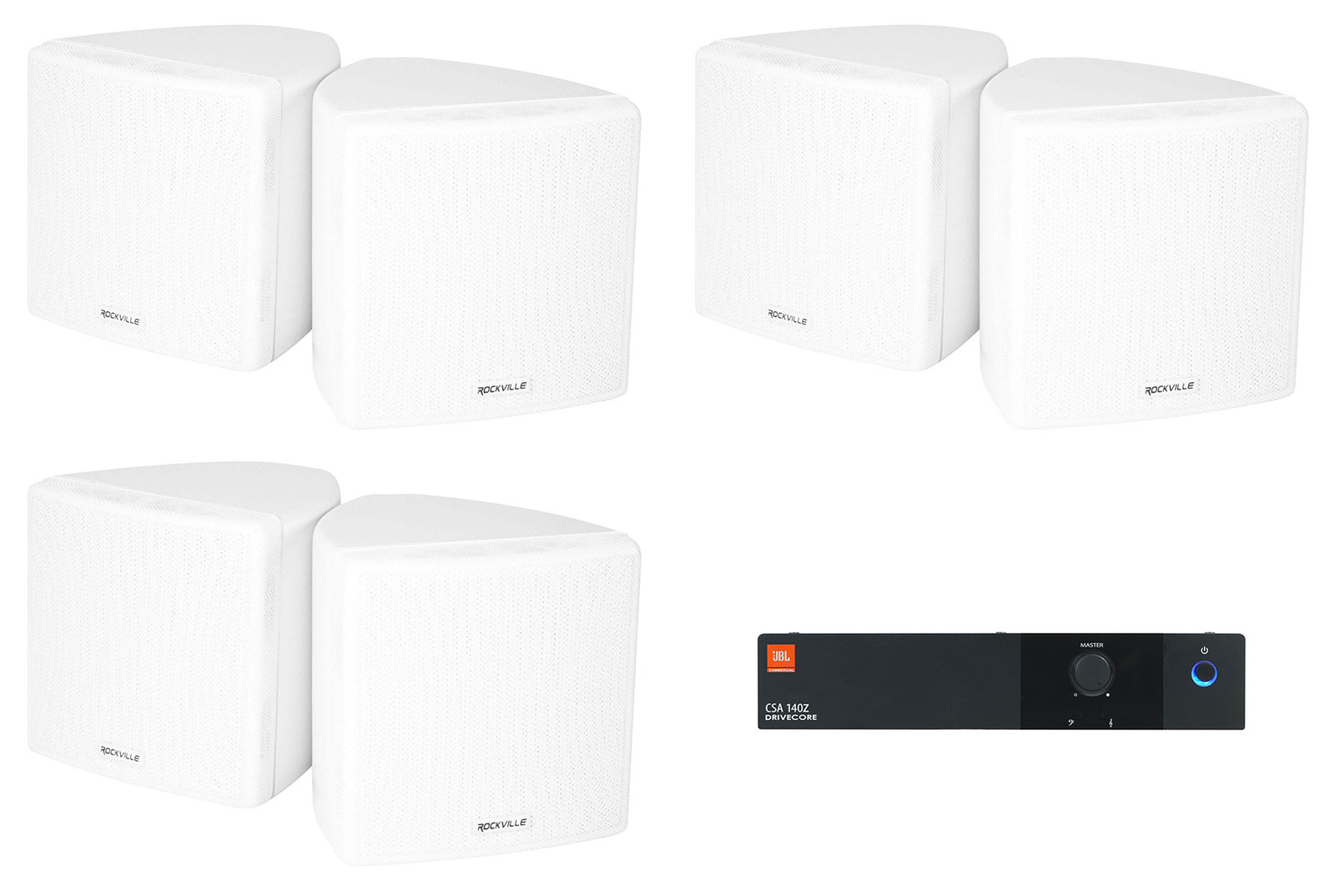 JBL CSA 140Z Commercial 70v Amplifier Amp+(6) 3.5" White Cube Speakers CSA140Z