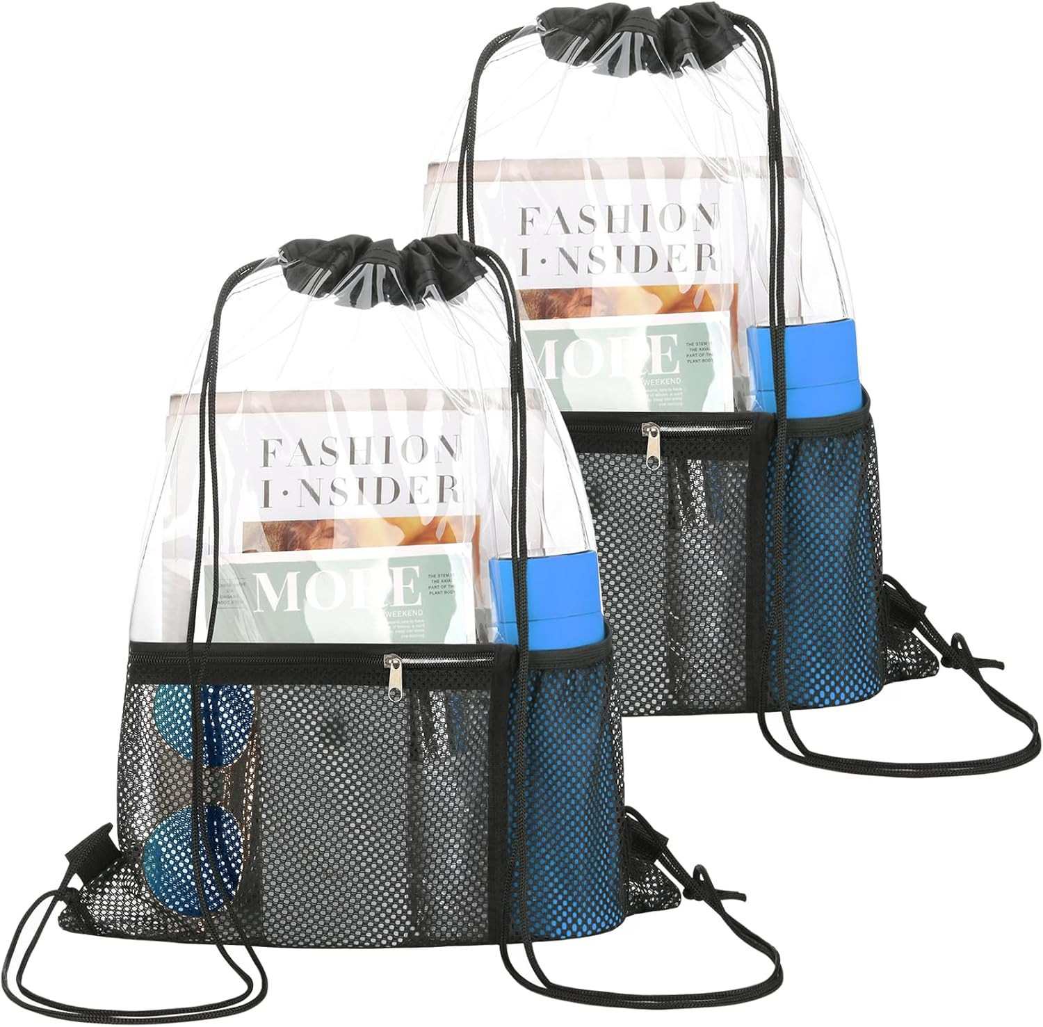 2 PACK Clear Drawstring Bag Stadium Approved, See Through Transparent PVC Drawst