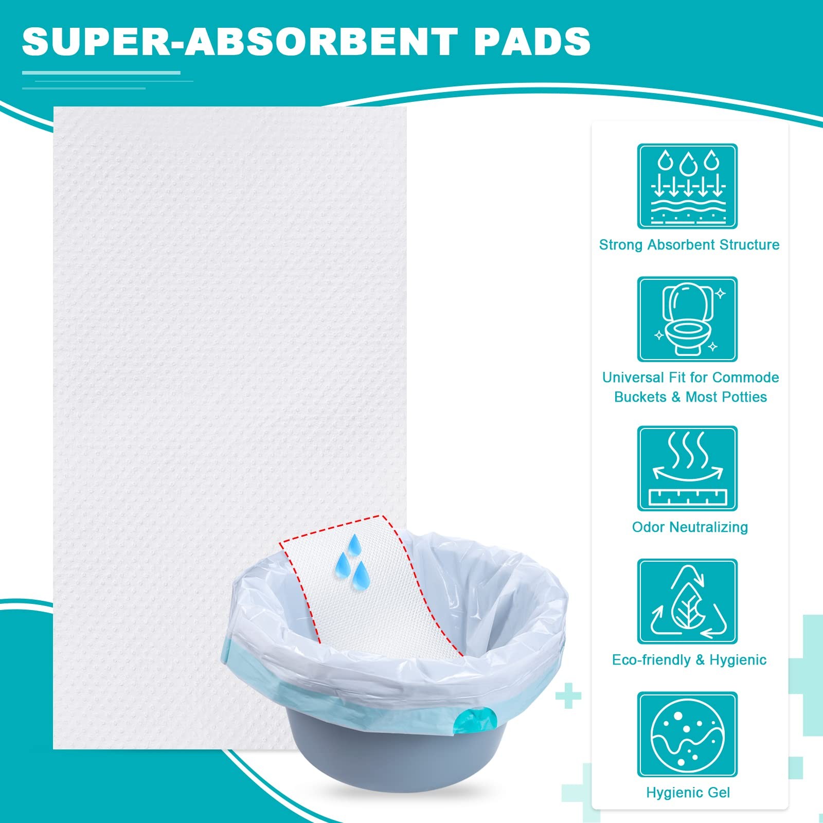 Oumee 90 Count Absorbent Commode Pads for Bedside 9.5*5in-90, White