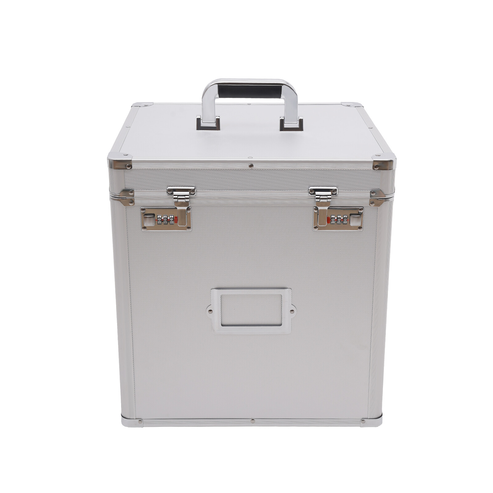 Vinyl Record Storage Box with Combination Lock for 50 Records, Silver