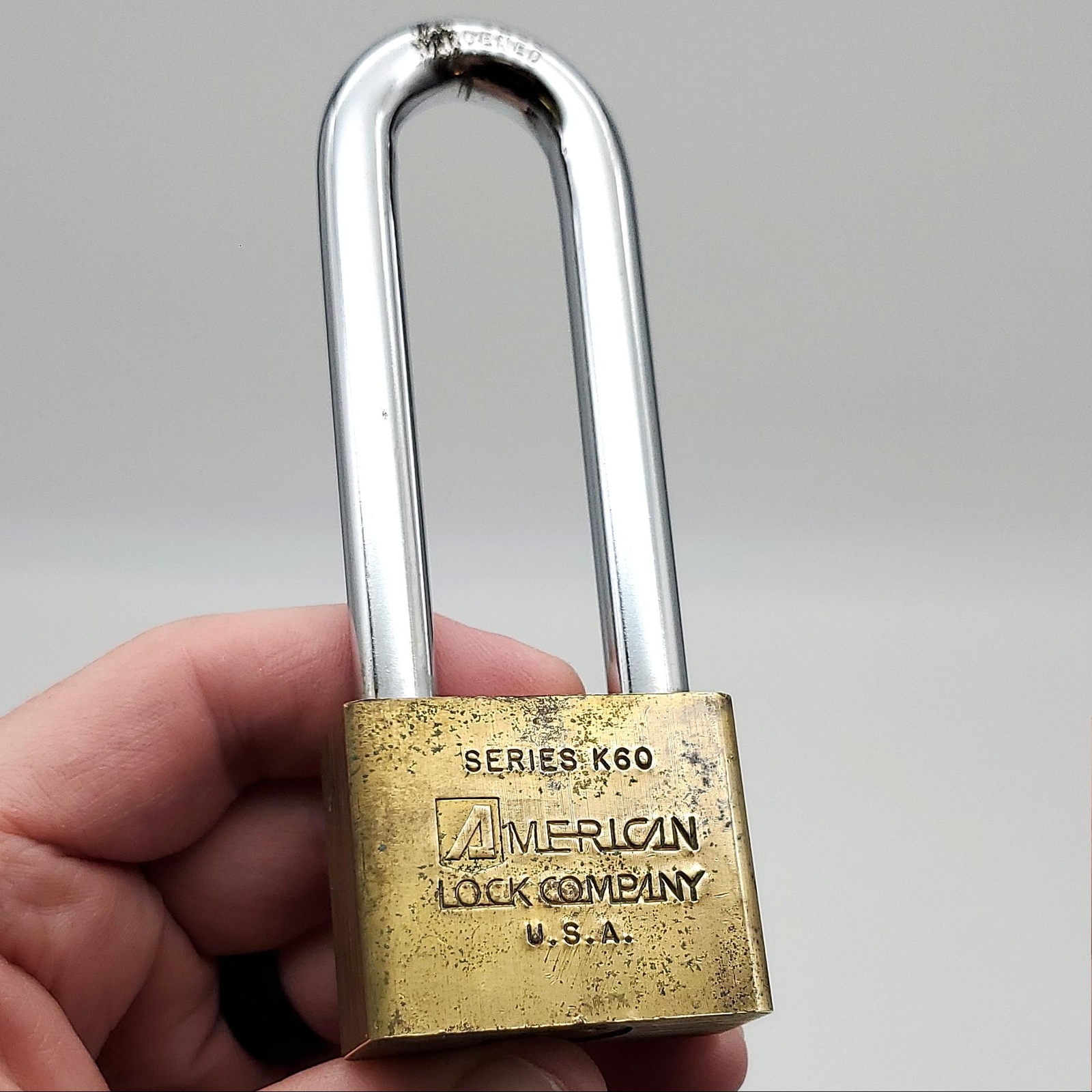 American K62 Padlock 3-1/8"L x .3/8"D Shackle 1-5/8" Brass Body Keyed Alike USA