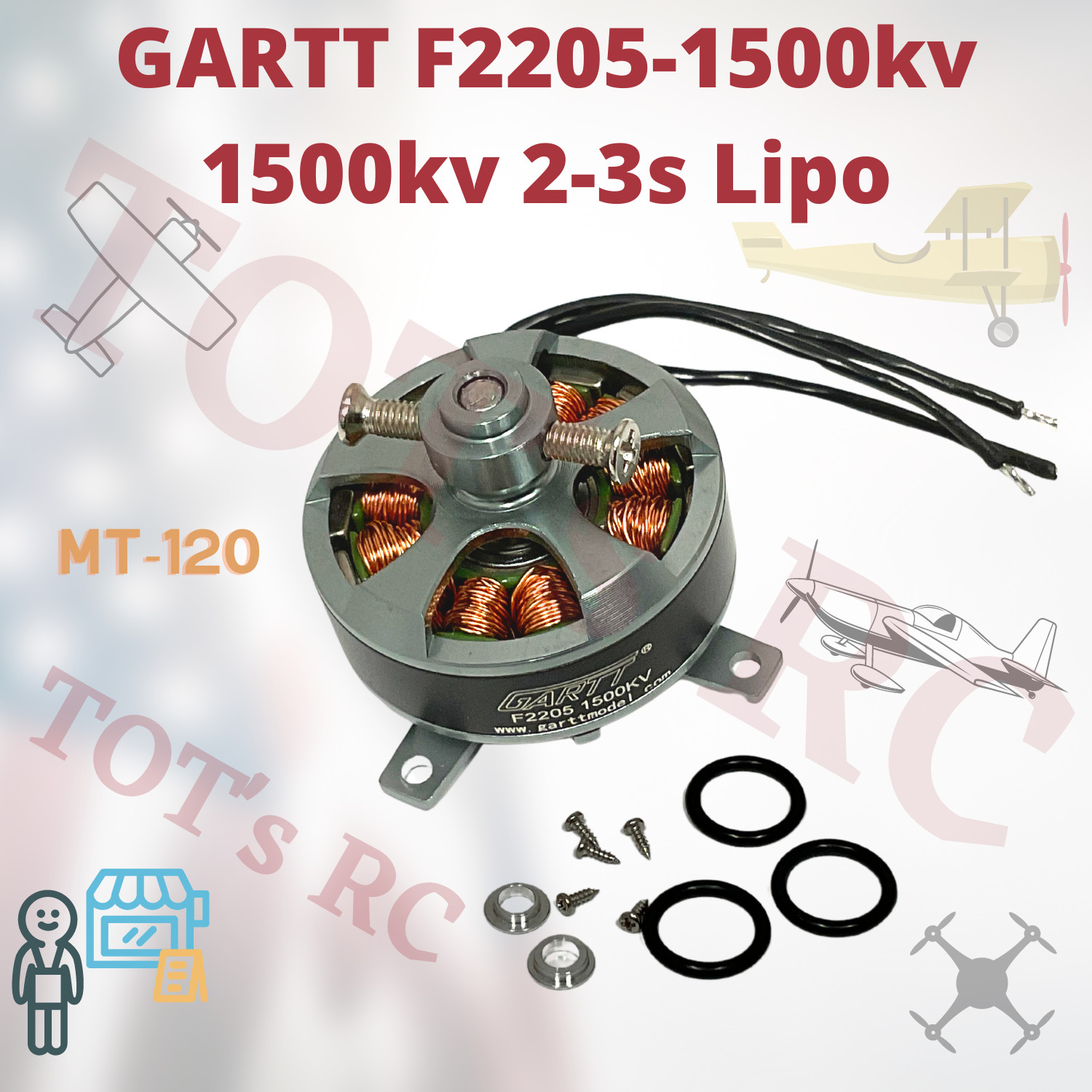 GARTT F2205 1500kv Brushless Outrunner Motor MT-120 Airplane/Foamie/Drone