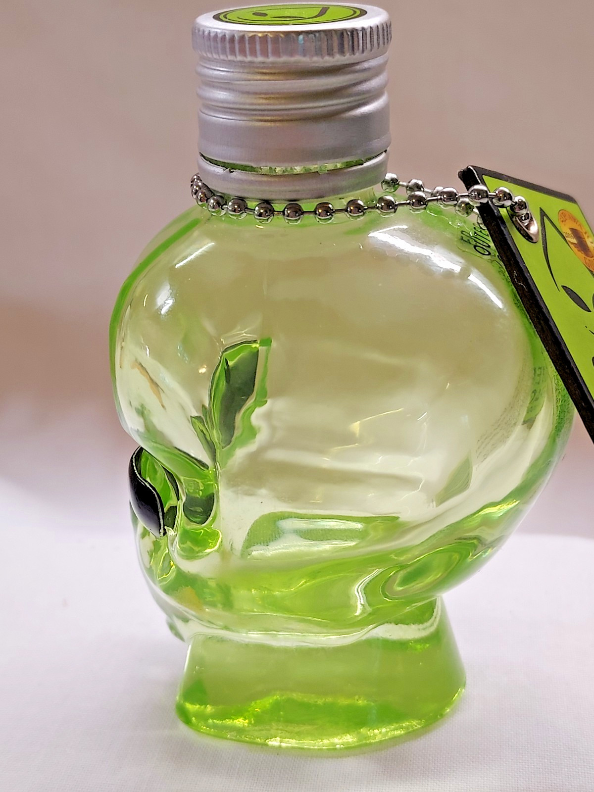 Outer Space Vodka Alien Head Bottle EMPTY 50ml Green Glass w/Tag 3.5"
