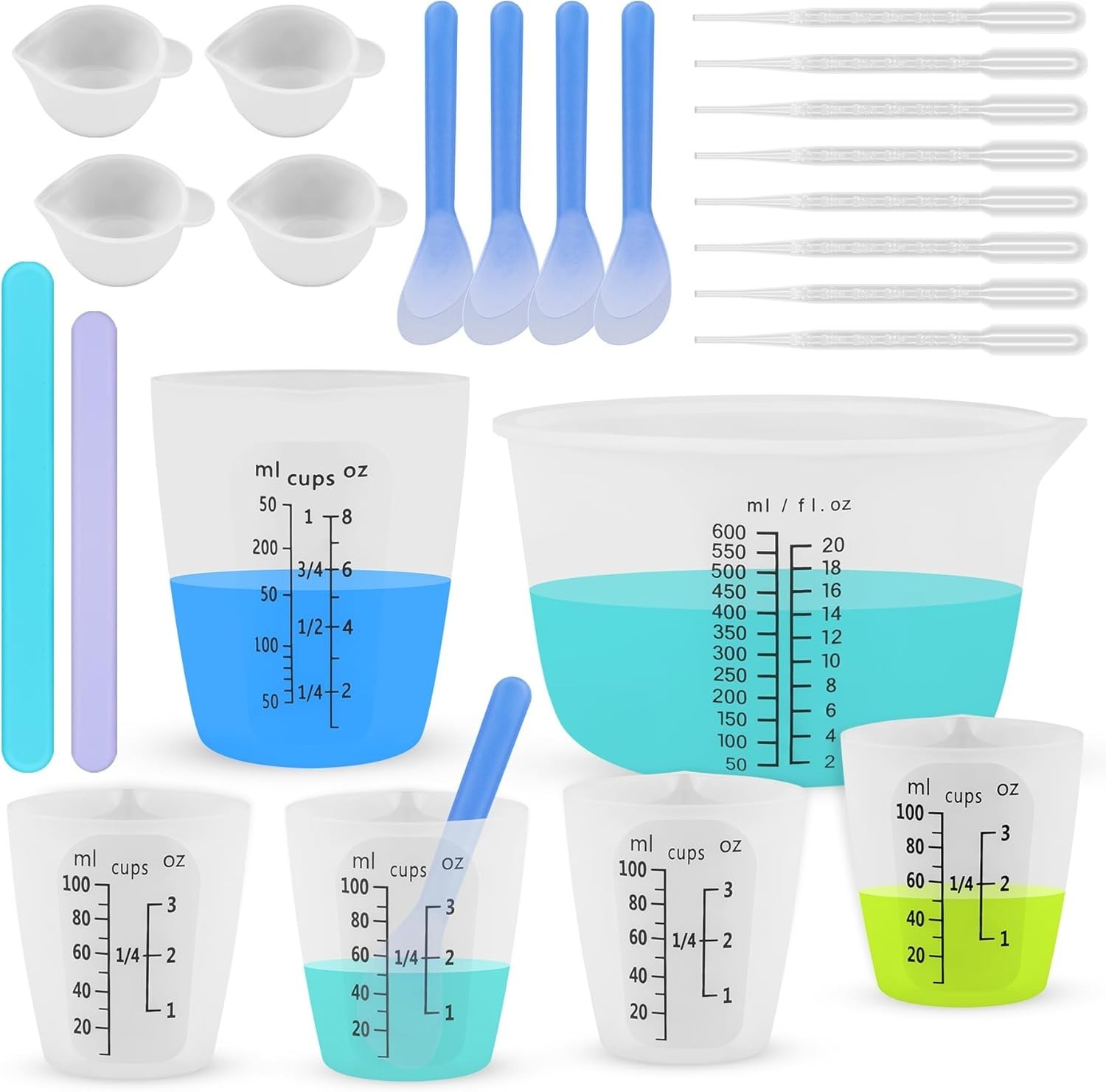 Silicone Resin Mixing Measuring Cups for Resin Supplies, Easy-To-Read Marks