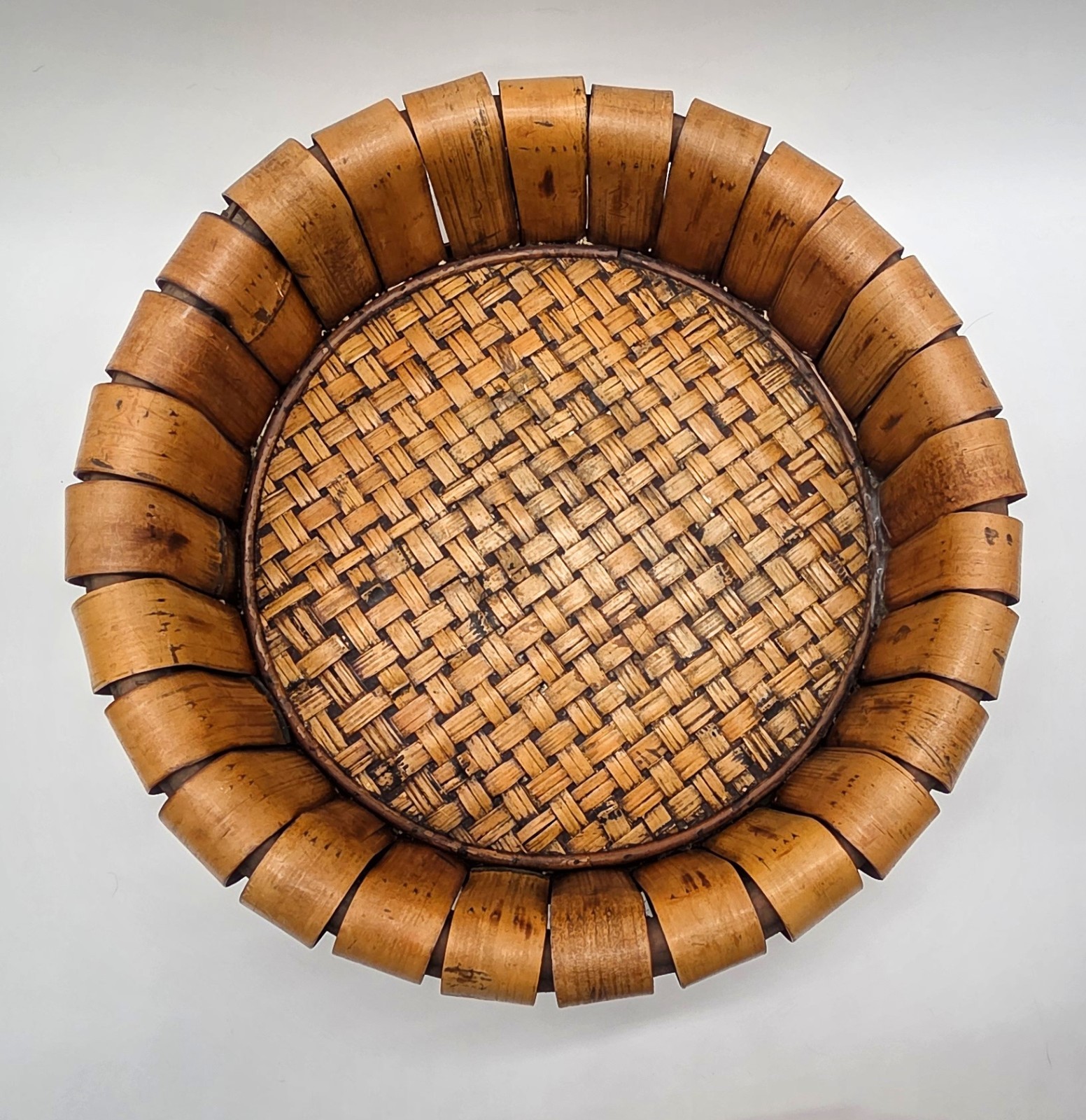 ​VTG MCM SRT OF 2 Bamboo Rattan Nesting Basket Round Segmented Basket Boho Decor