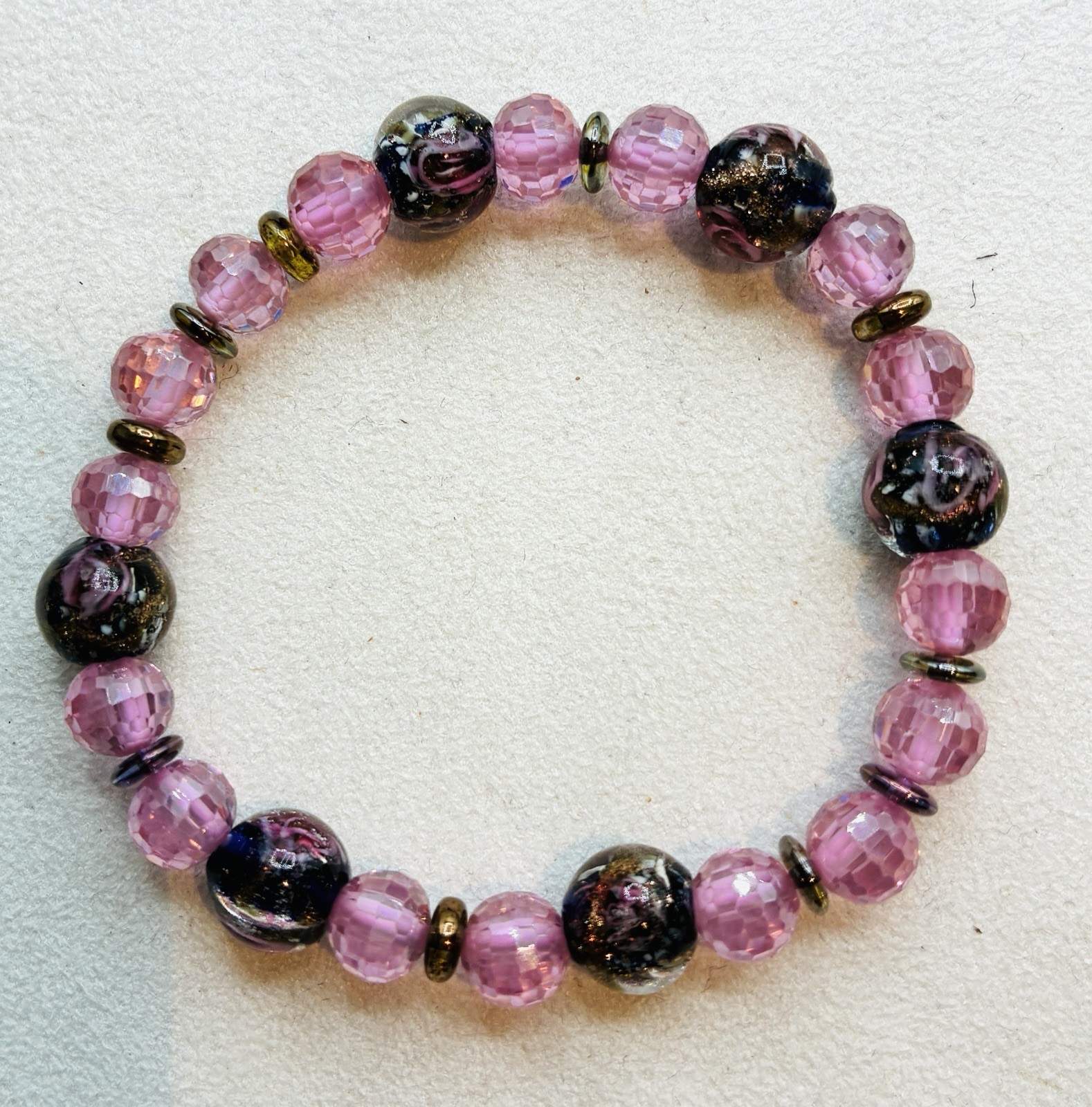 Bracelet Stretchy Lampwork & Cubic Zirconia