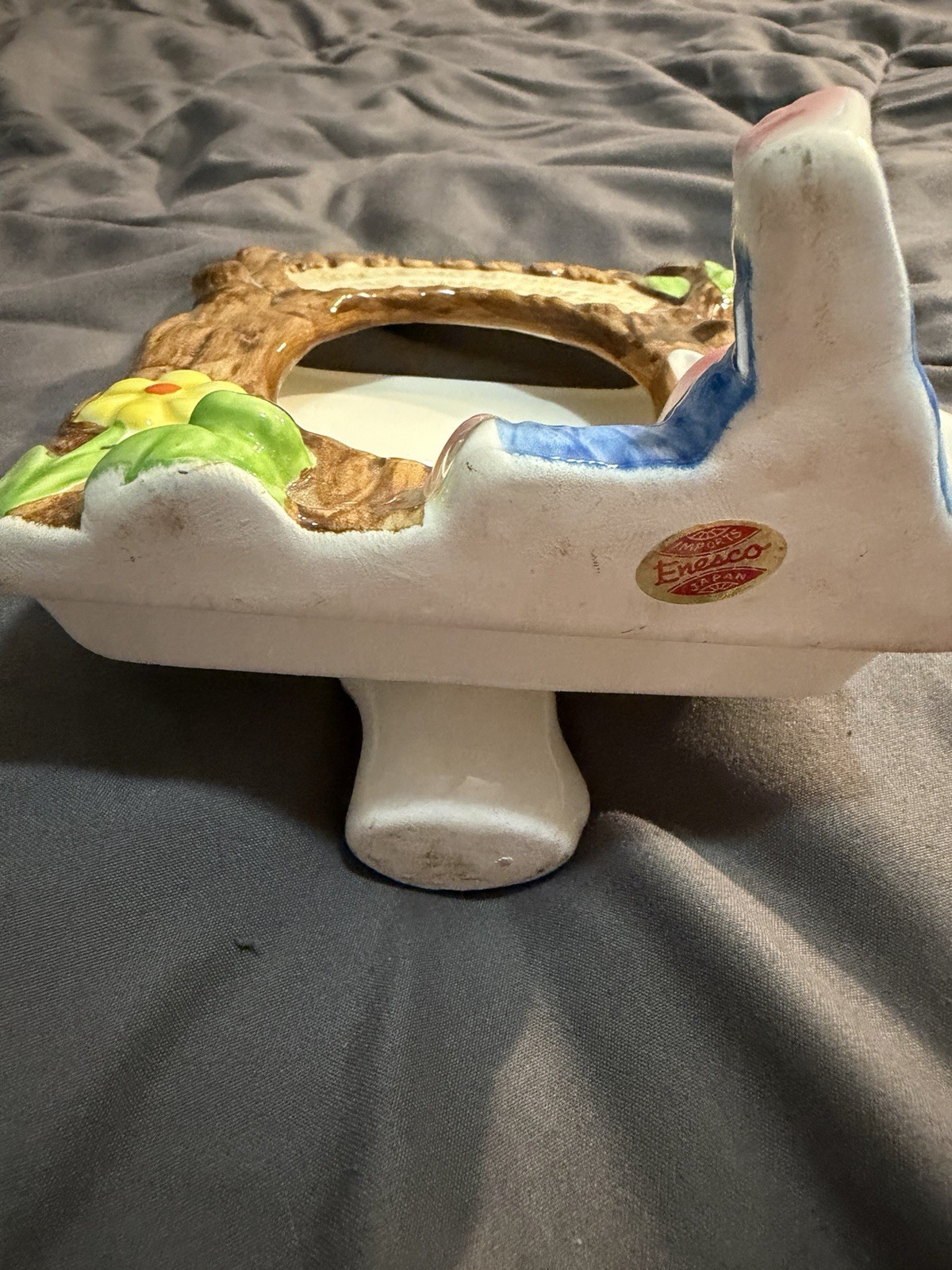 Vintage Enesco Bunny Planter Easter Rabbit Frog Floral Ceramic