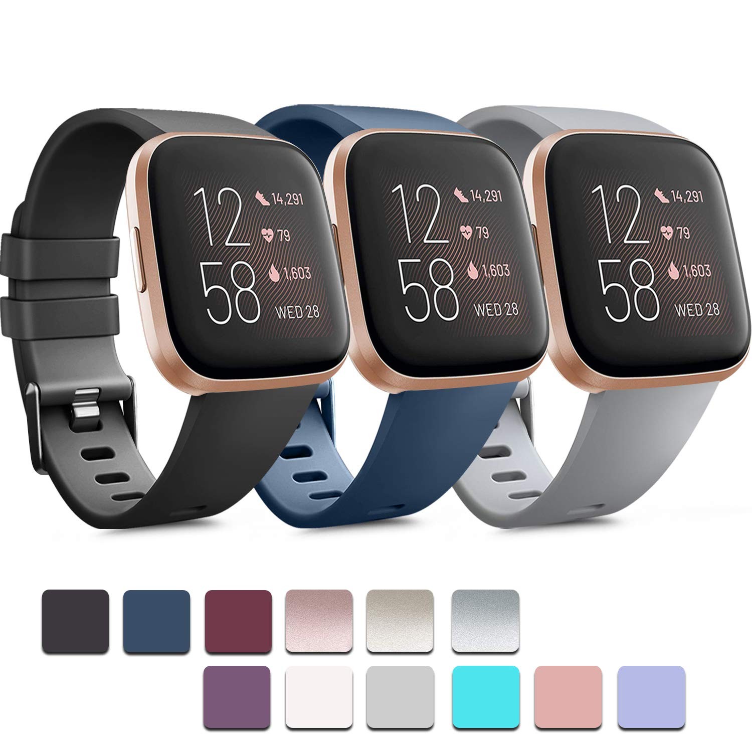 PACK 3 Soft Silicone Bands for Fitbit Versa 2 / Fitbit Versa/Fitbit Versa Lit...