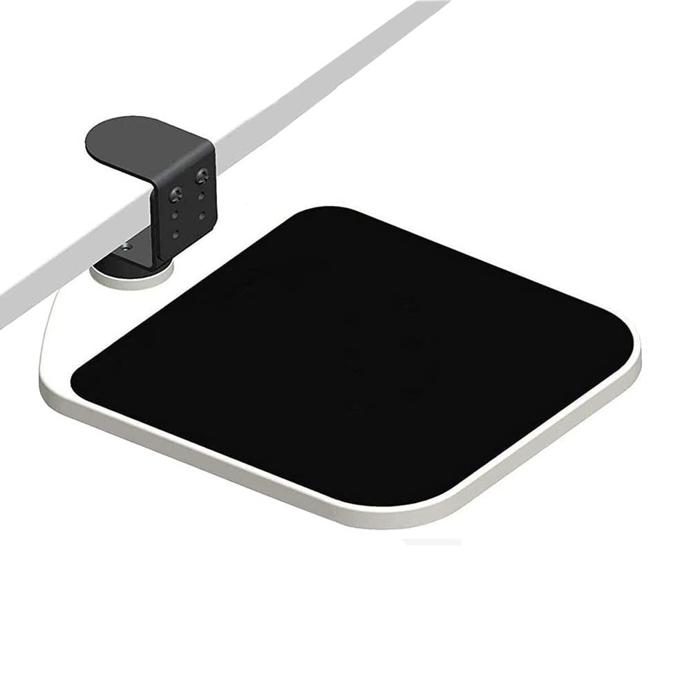 FUZADEL Mouse Platform Clamp On Under Desk 7.6L x 3W inches, White+Black
