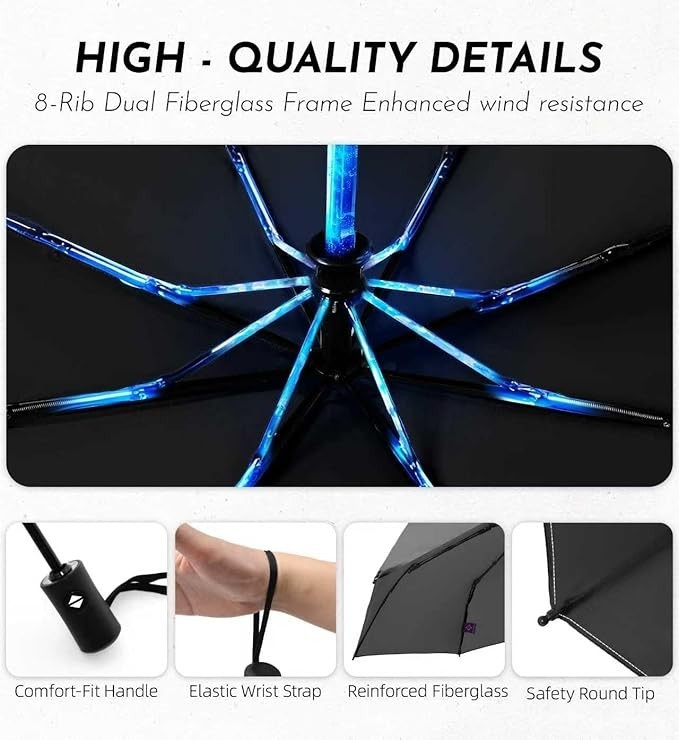 Compact Travel Windproof Umbrella, 43" Auto open/close Folding Quick Dry Umbrell