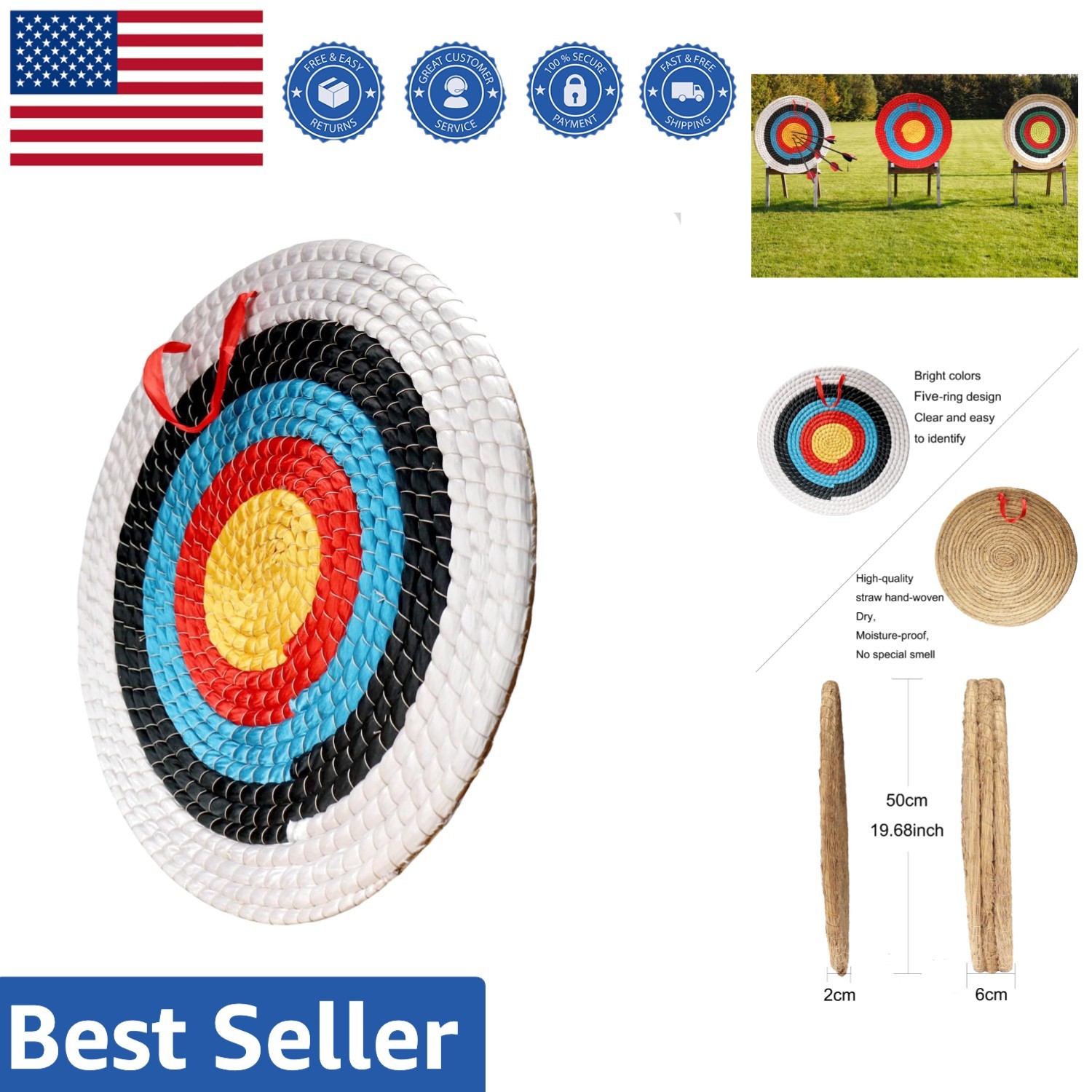 Traditional Round Straw Archery Target - Perfect for Kids, Youth, and Adults