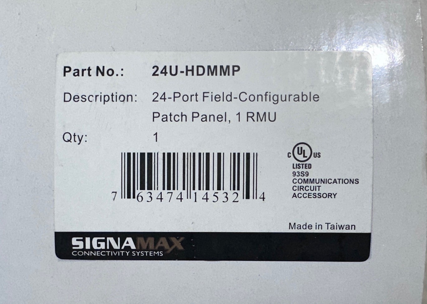 SIGNAMAX 24-PORT FIELD-CONFIGURABLE PATCH PANEL, 1 RMU