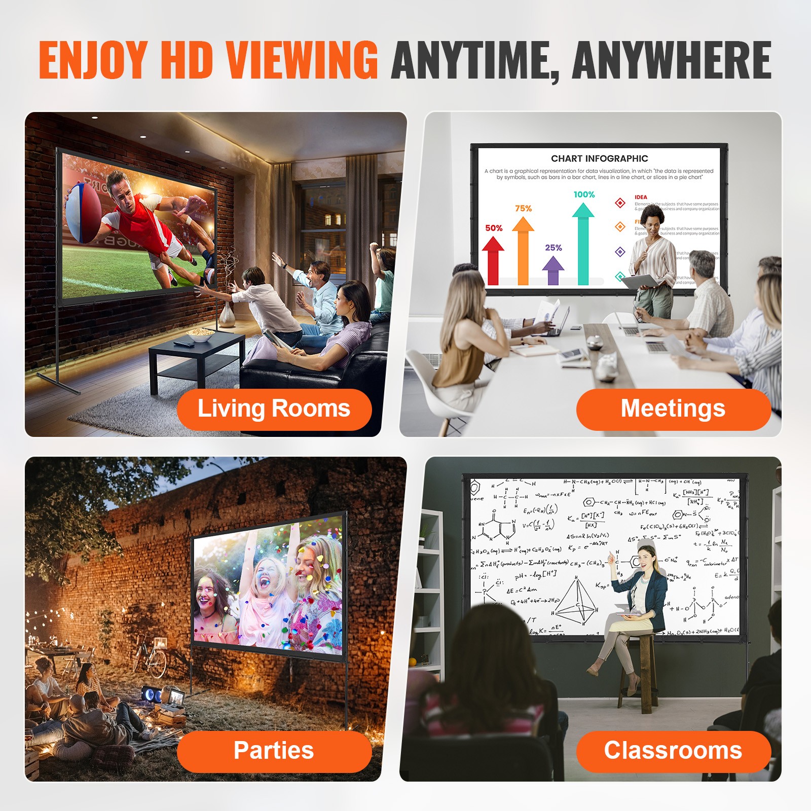 Uimoso Projector Screen with Stand 100 in 16:9 4K 1080 HD Movie Screen Bar Feet