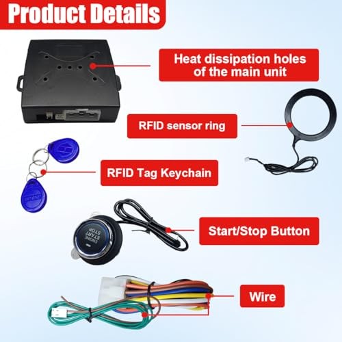 Car Push Engine Start Button Kit, DC12V Automotive Keyless Go System Black