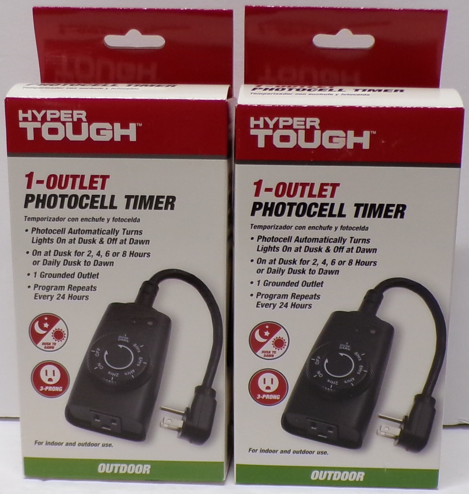 Lot of 2 Hyper Tough 1- Outlet Photocell Timer For Indoor & Outdoor