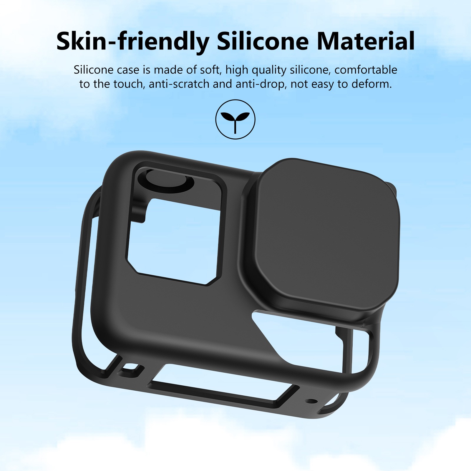 For Insta360 Ace Pro 2 Body Silicone Protective Case with Lens Cap&Strap (Black)
