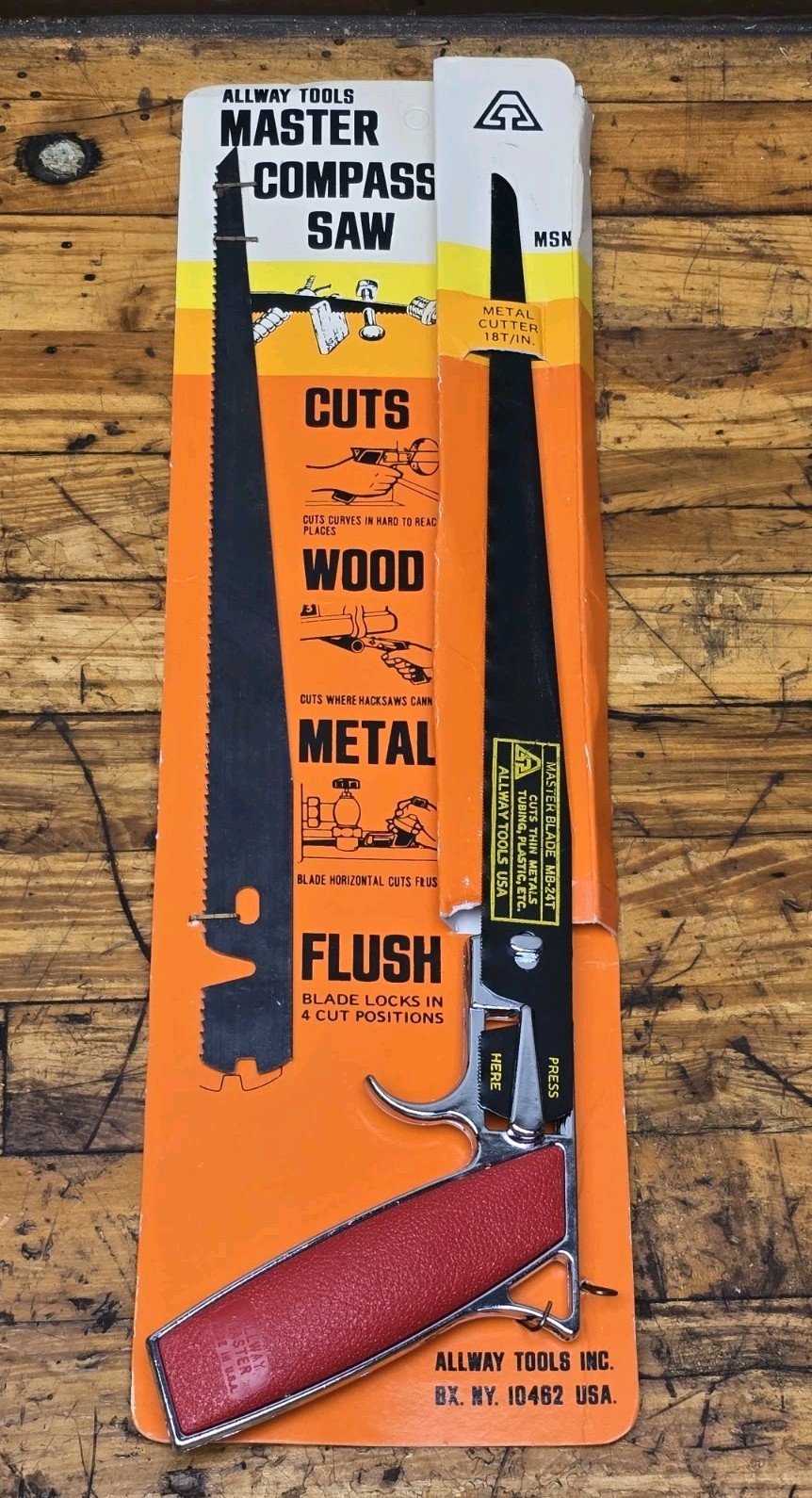 Vintage NOS Allway Tools USA Red Pistol Grip Master Compass Saw Extra Blade NEW
