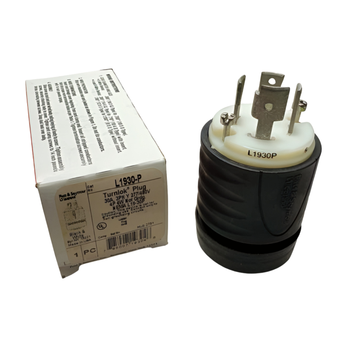Pass & Seymour L1930-P Turnlok Male Plug, 4-P, 4-W, 30A, 277/480V, NEMA L19-30P