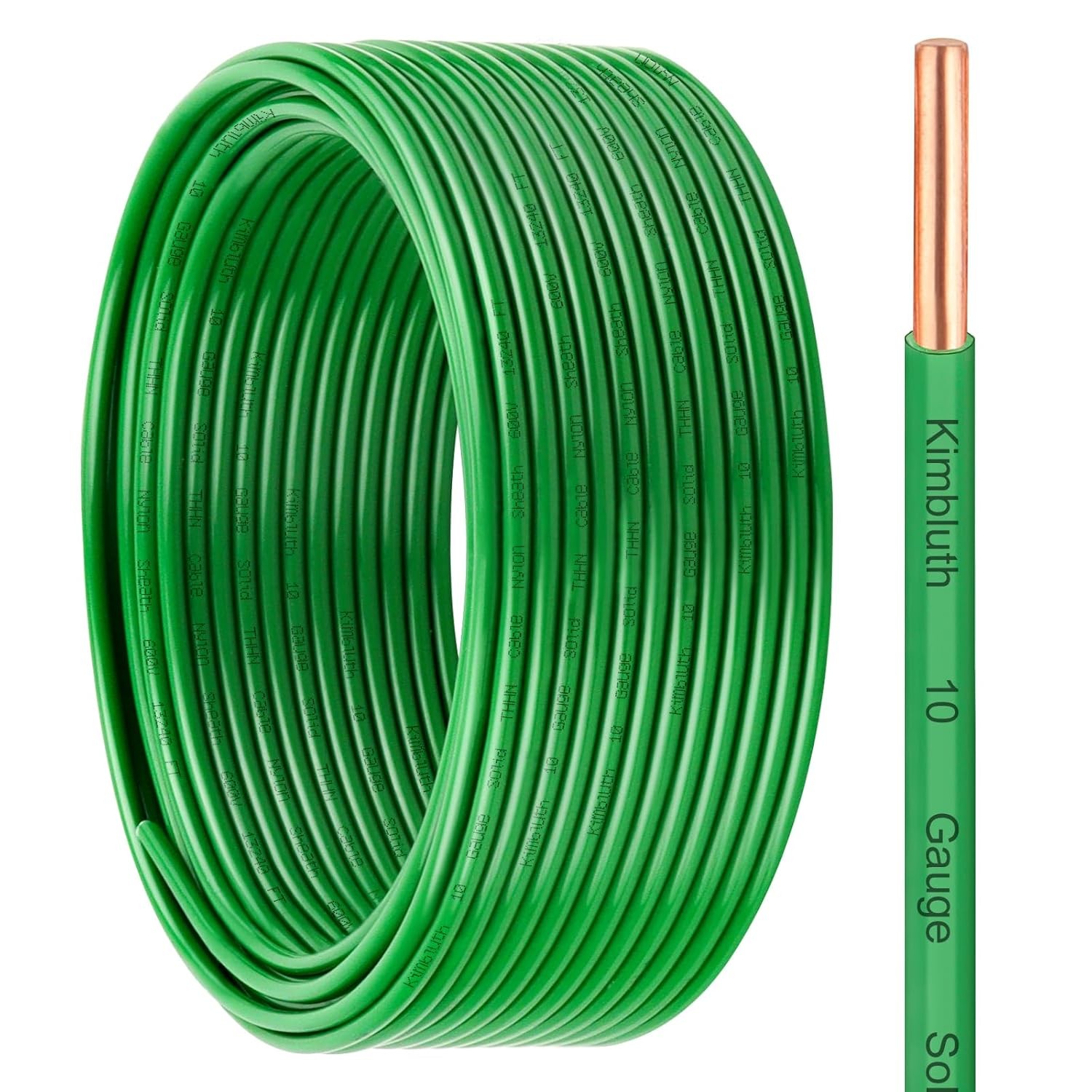 THHN Wire 10 Gauge 50FT OFC Copper 10AWG 600V Electrical Wire Nylon Jacket Green