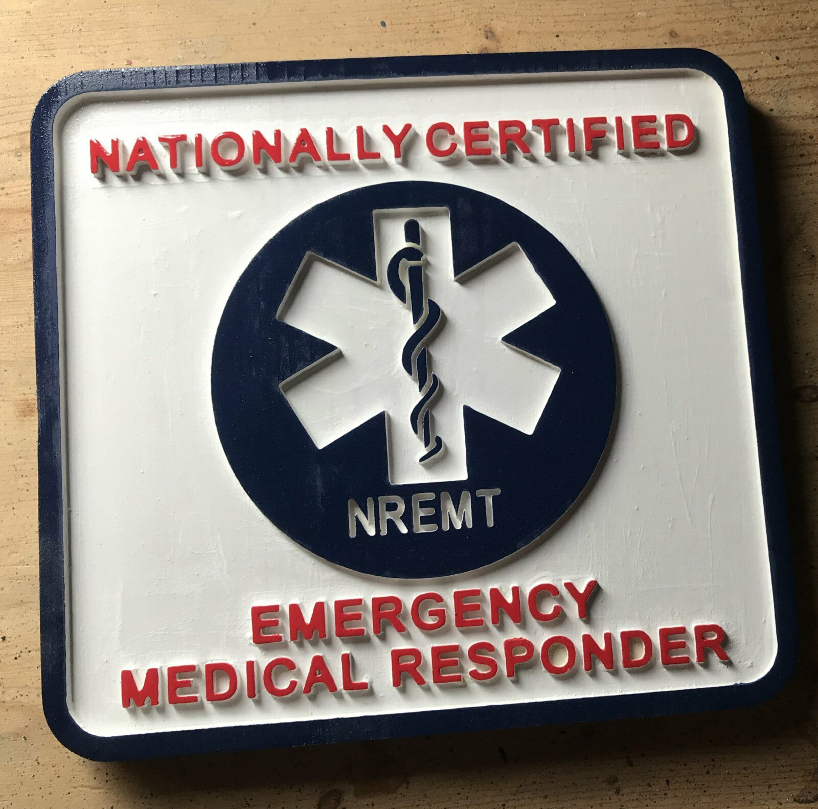Nationally Certified Emergency Responder 3D routed patch Plaque sign carved