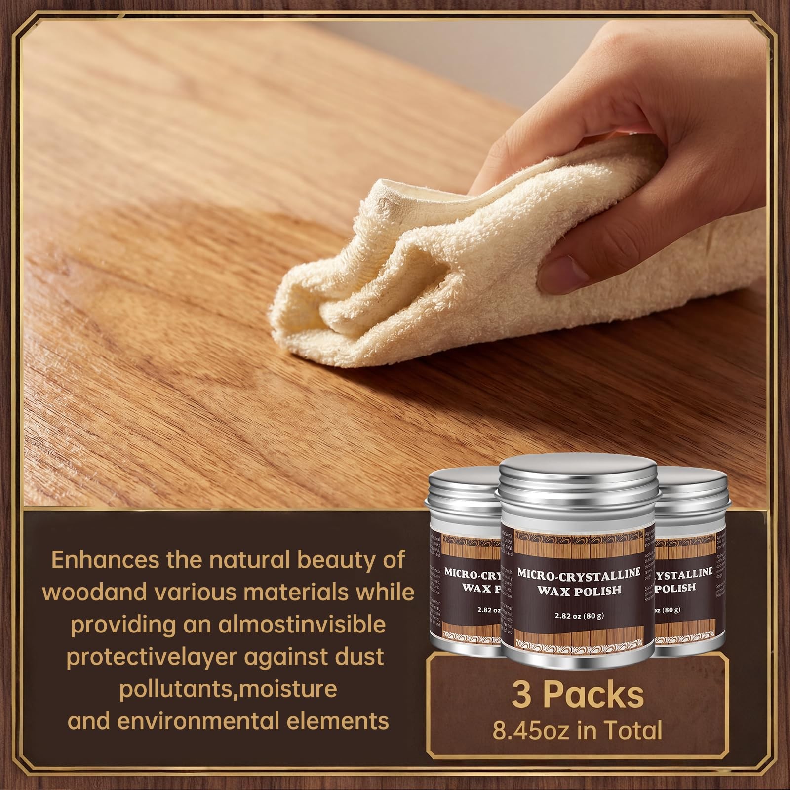 3 Pack Micro-crystalline Wax Polish, 251ml Total, Multi-surface Protective Pa...