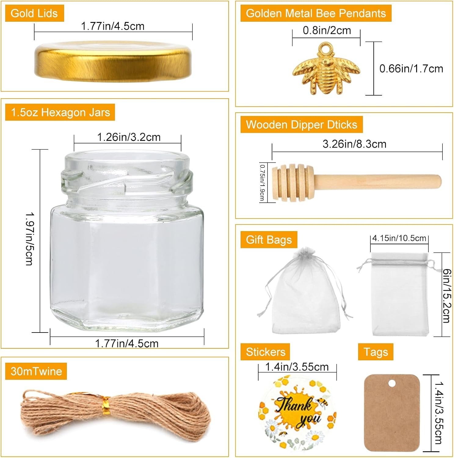 60-Pack Hexagonal Honey Cans with Bee Pendants