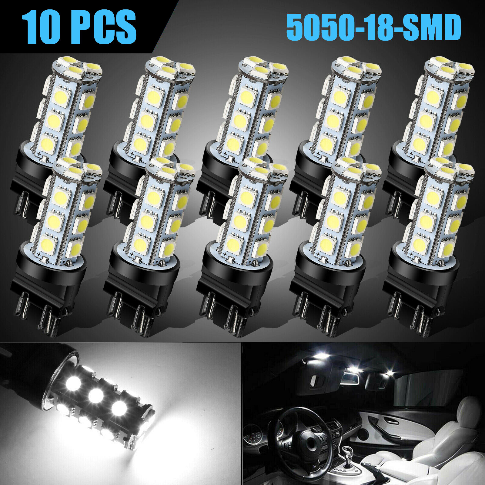 10X 3157 3156 18SMD LED Reverse Tail Brake Signal Light Bulbs Super White 6000K