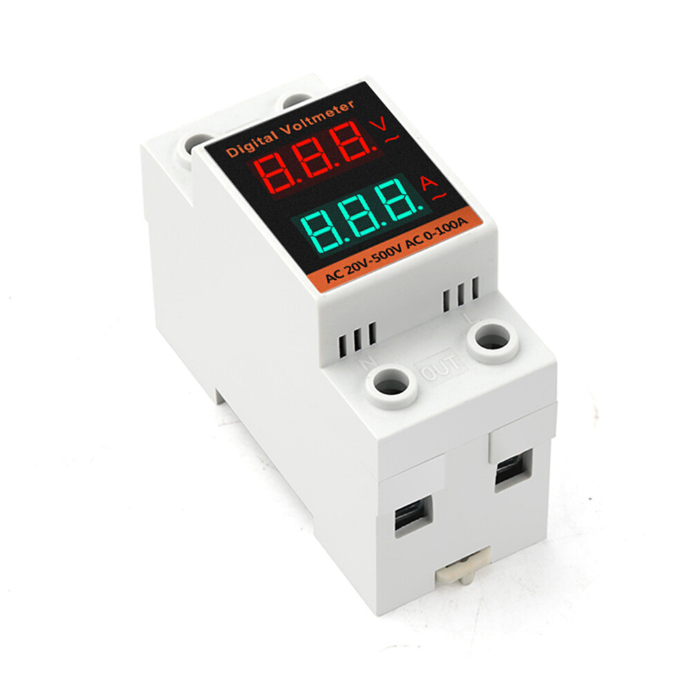 Din Rail LCD Digital Voltmeter Ammeter Electricity Meter AC 60-500V 0.00-99.9A