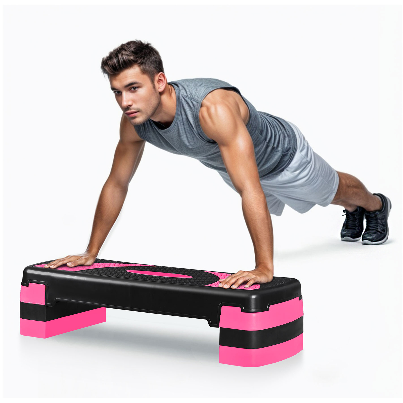 31" Adjustable Exercise Step Platform, 3-Level Height Non-Slip Surface Pink