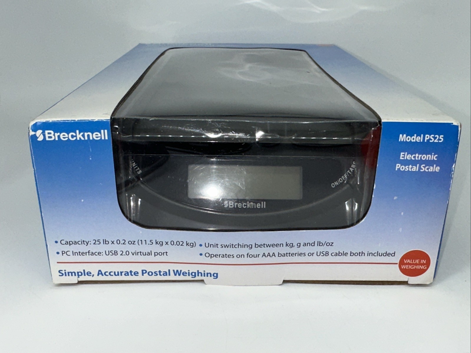 Brecknell PS25 LED Electronic Postal Scale 25Ib Capacity Grey PC Interface New