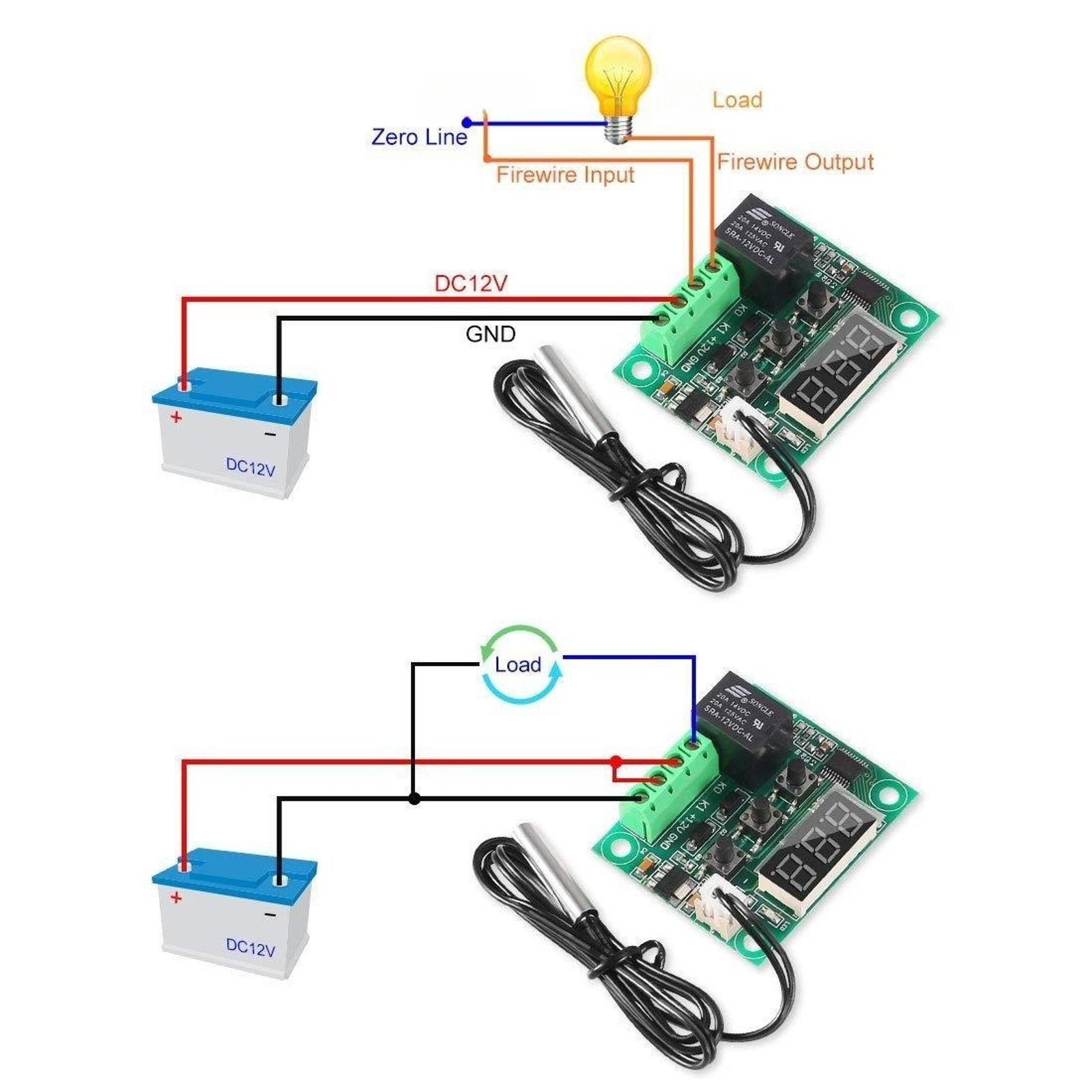 2Pcs XH-W1209 DC12V Digital Temp Thermostat Temperature Control Switch Plate E