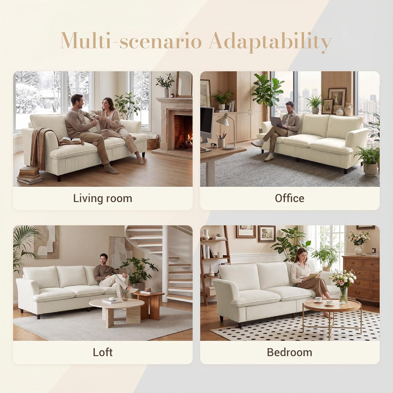 3 Seater Corduroy Couch 89" Comfy Couch W/ Deep Seat Modern Sofa Couch Living