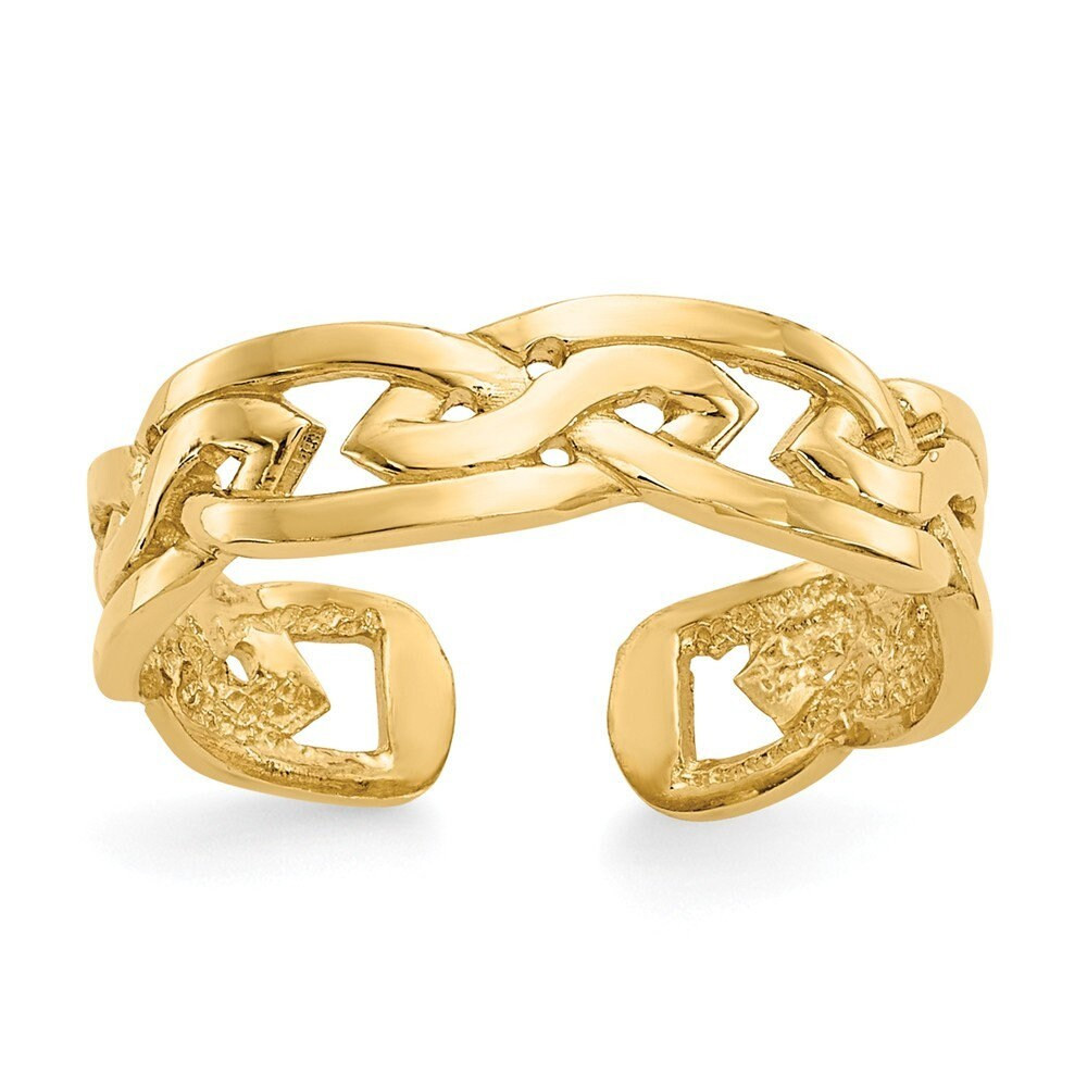 Solid 14k Yellow Gold Woven Toe Ring - Adjustable Toe Ring for Woman or Man -