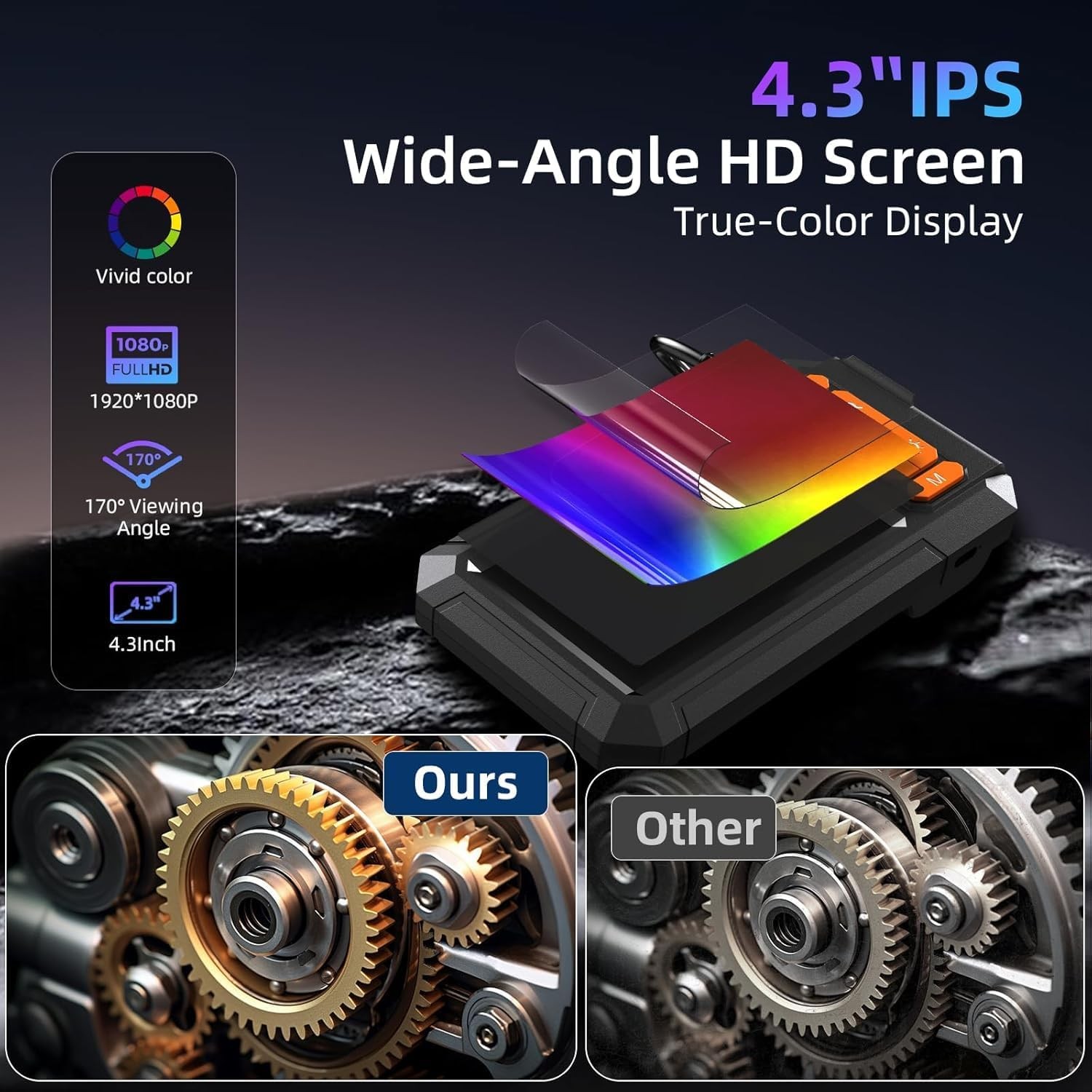 Endoscope Camera with Light, Borescope with 4.3" IPS Screen, Tools for Men(5M),a