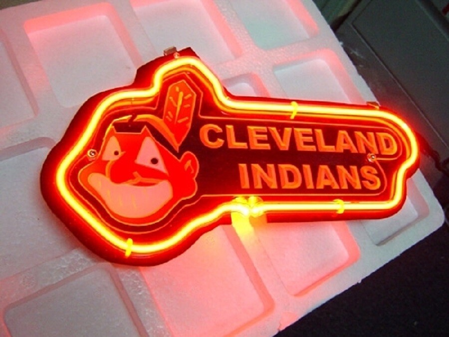14" Cleveland Indians Baseball 3D Carved Neon Sign Light Lamp Visual Beer Bar L