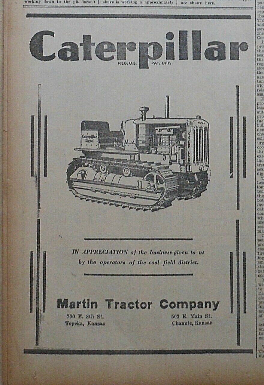 1940 newspaper ad for Caterpillar tractor - in appreciation of use by coal field