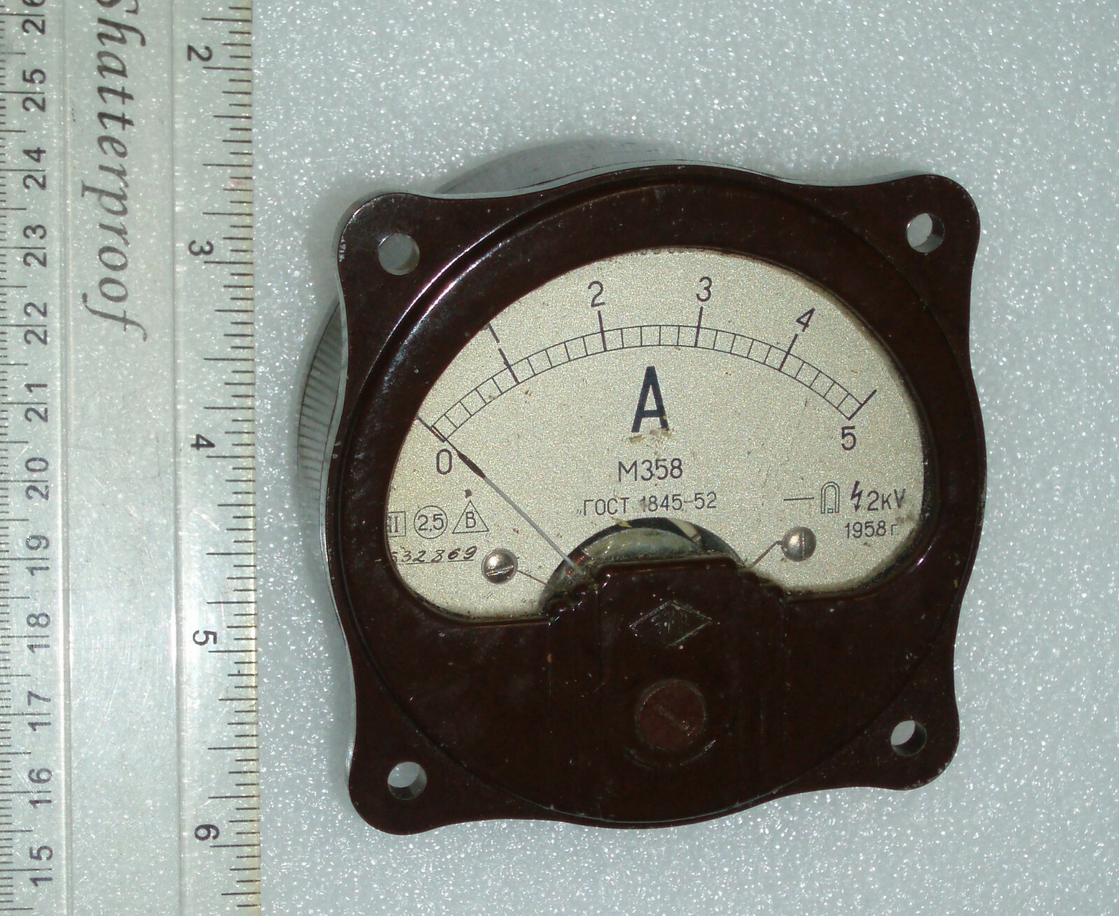 Analog Panel Meter DC  5A  AMPERMETER M358 DC ammeter 5A dated 1958