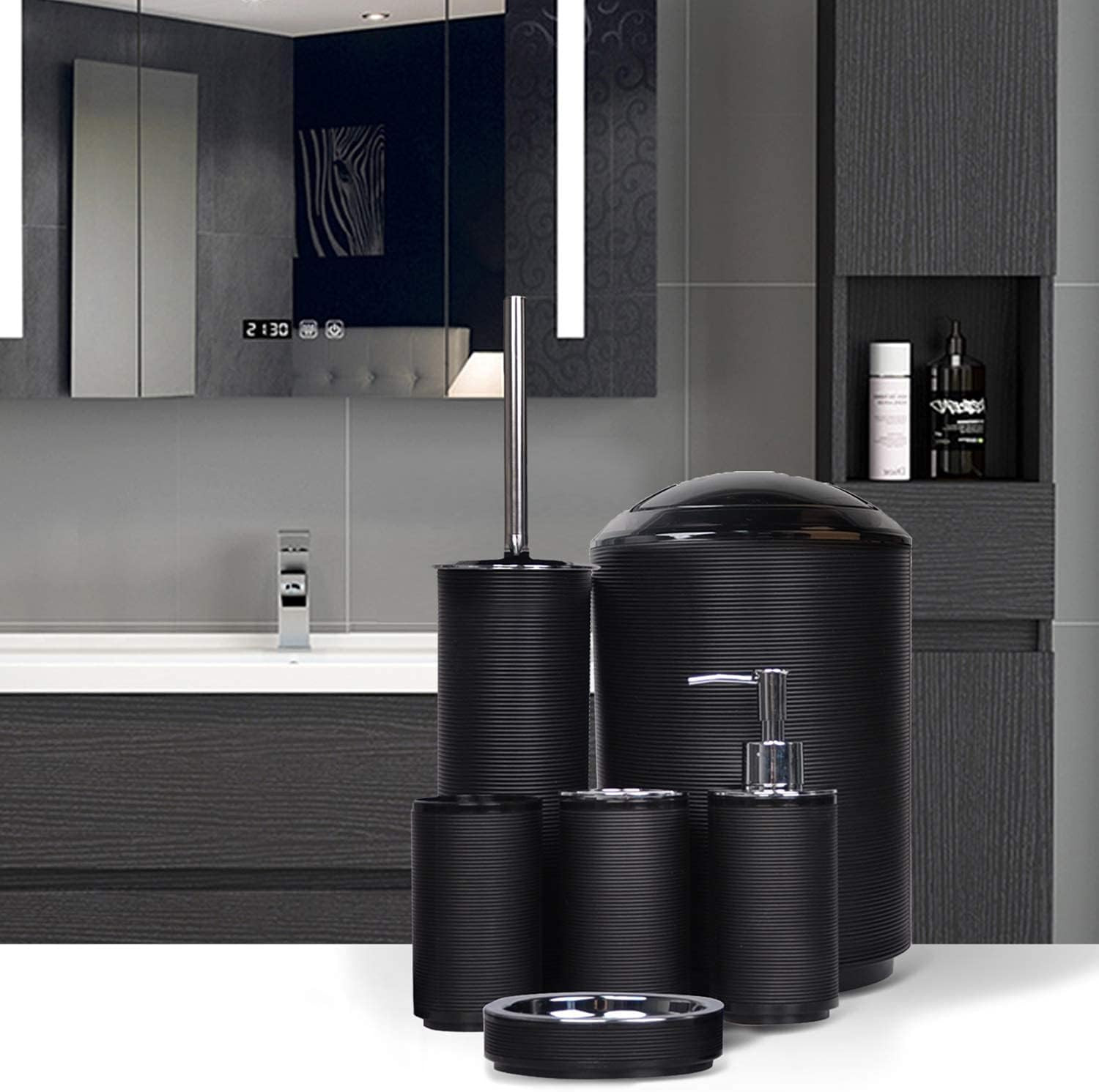 Elegant 6-Piece Black Bathroom Accessories Set for Home Décor and Gifts