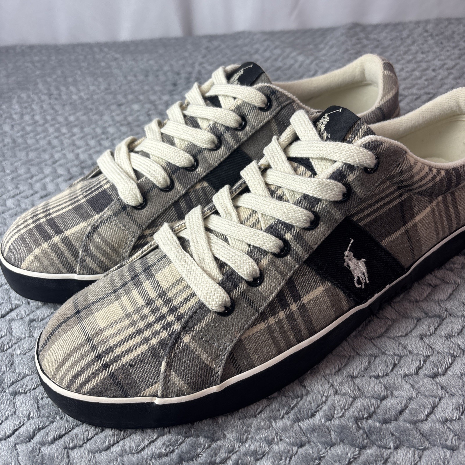 Men’s Polo Ralph Lauren Giles Plaid Canvas Sneakers Pony Logo Size 13 D