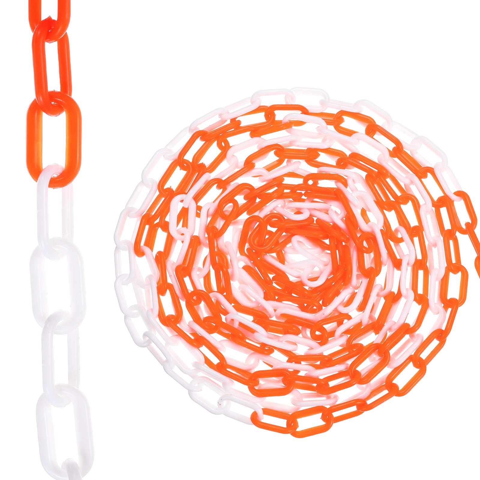 50Ft Plastic Chain Barrier, Safety Link Chain Stanchion, Orange White