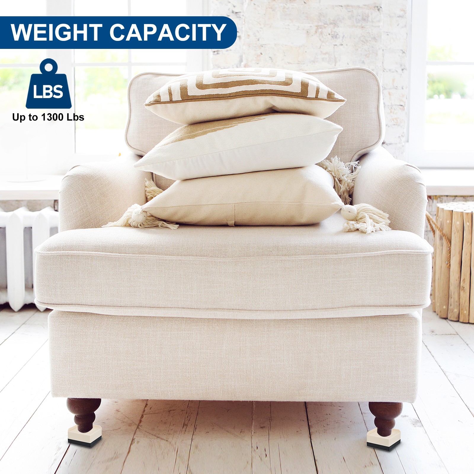 4pcs Furniture Risers 1.5" Square Bed Risers Adjustable Couch Riser Blocks
