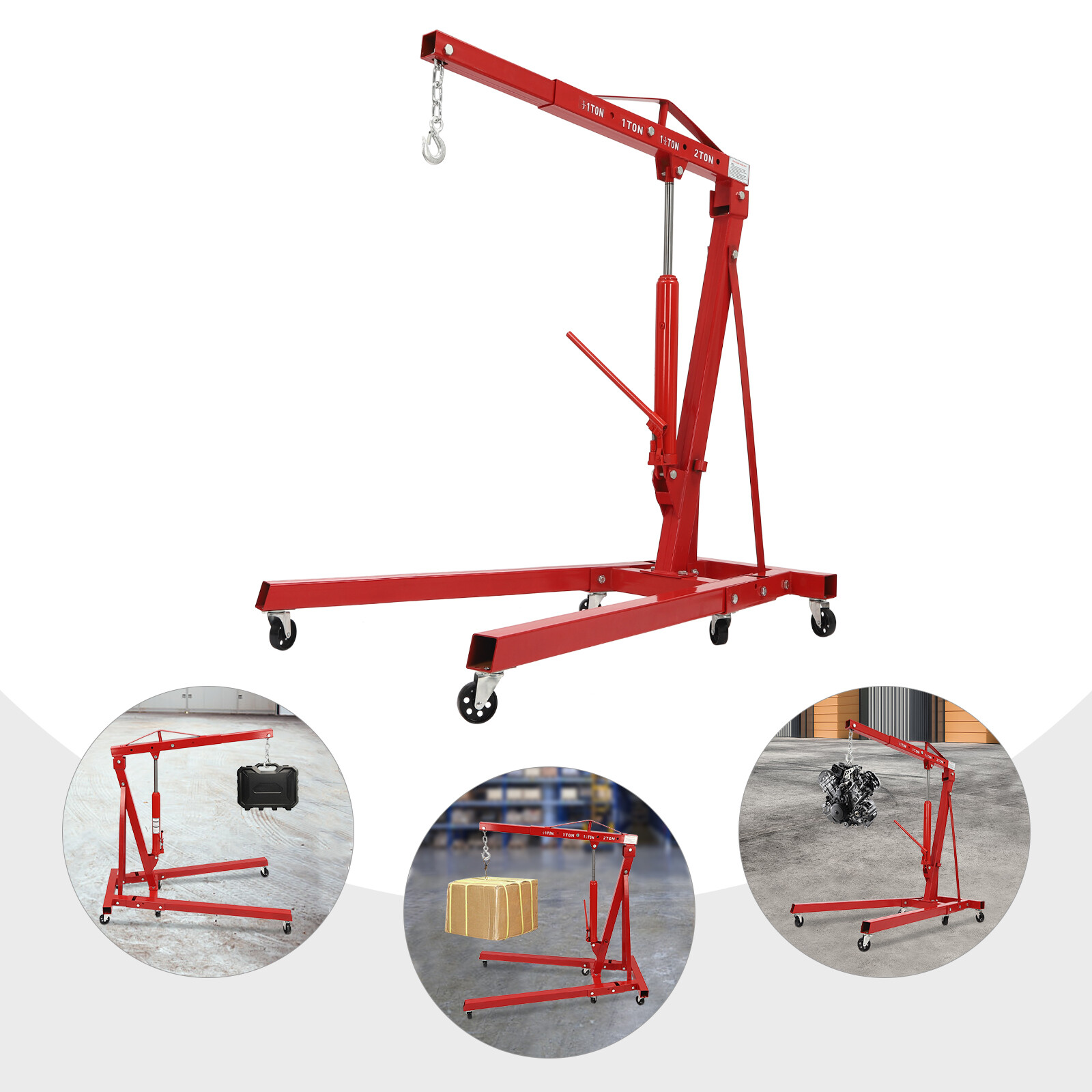 2 Ton 4409lbs Folding Engine Hoist Cherry Picker Shop Crane Hoist Lift W Casters