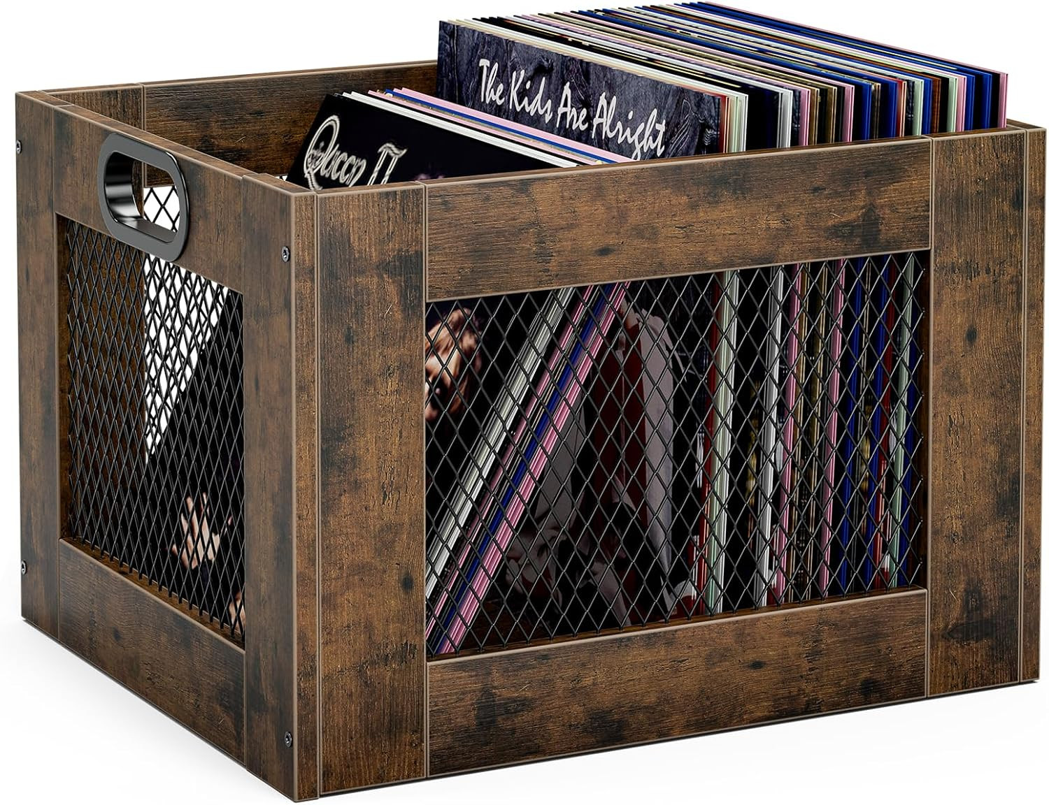 Vinyl Record Storage Crate – Large Wooden Record Holder for 70+ Album