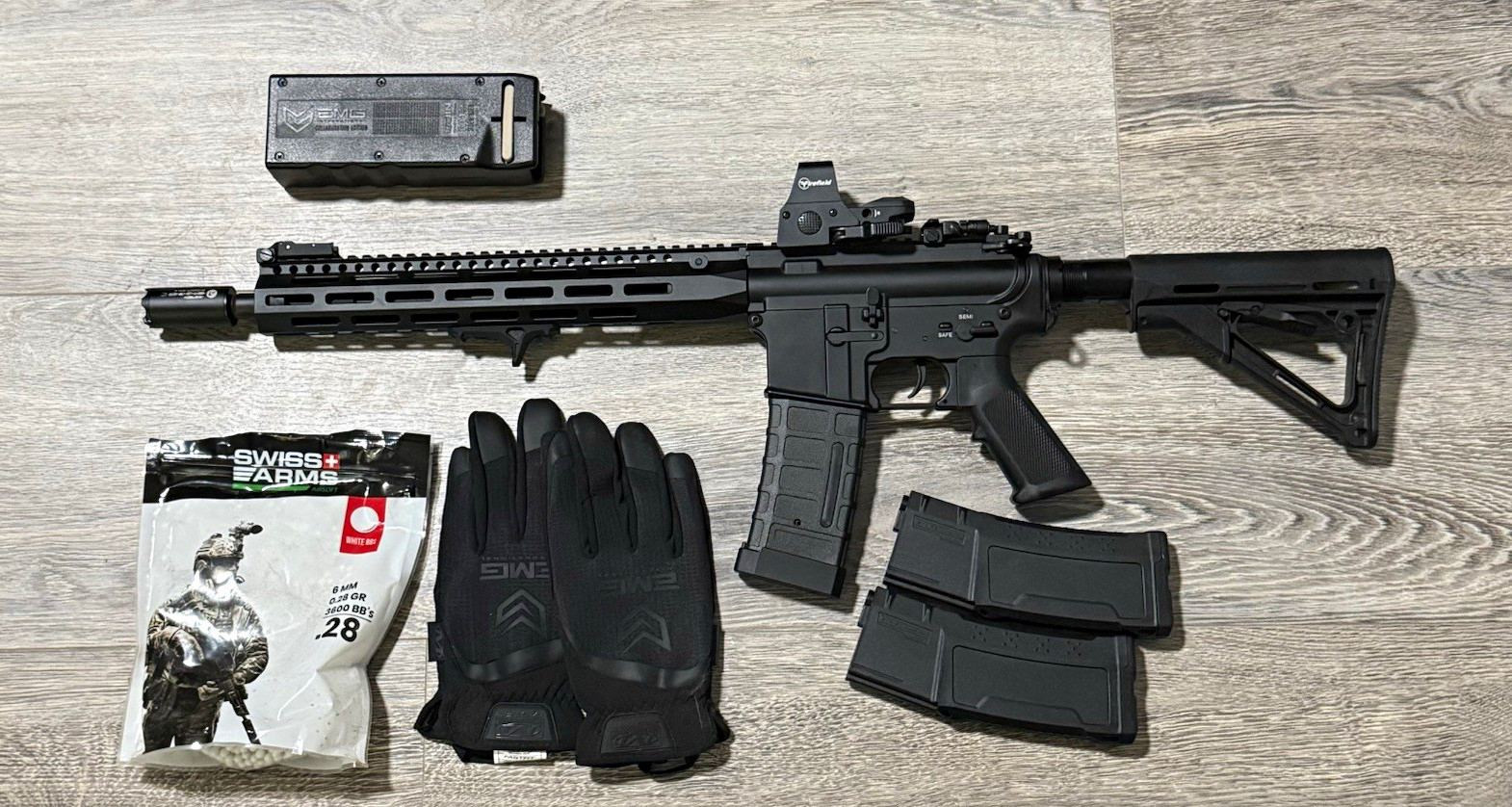 6mmProShop M4 Style Airsoft Rifle 2 Mags, BBs, Gloves